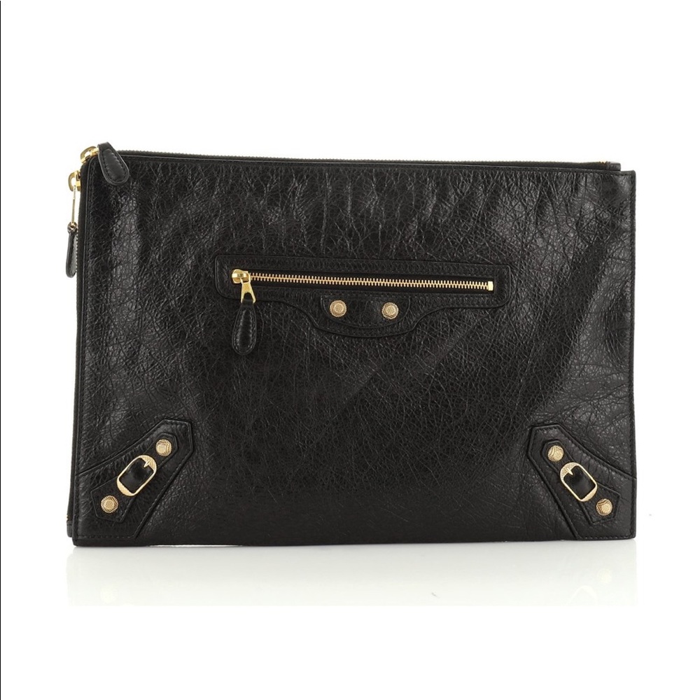 NEW Balenciaga Black Zip Around Giant Studs Clutch